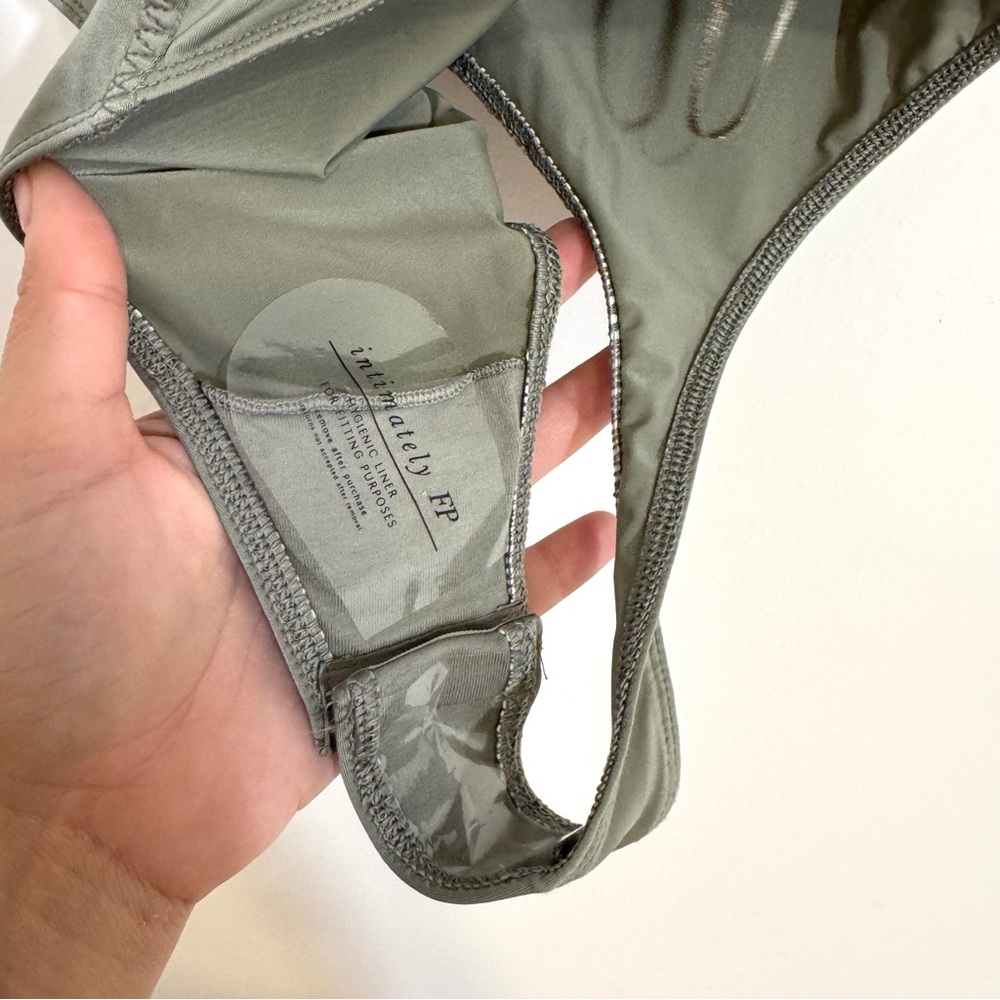 Free People When & Where Laurel Oak Bodysuit Olive Green Drapey Sleek Sleeveless - Picture 8 of 13